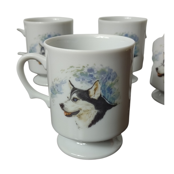 Set of 4 Siberian Husky Footed Coffee Tea Cups Mugs - Picture 4 of 5